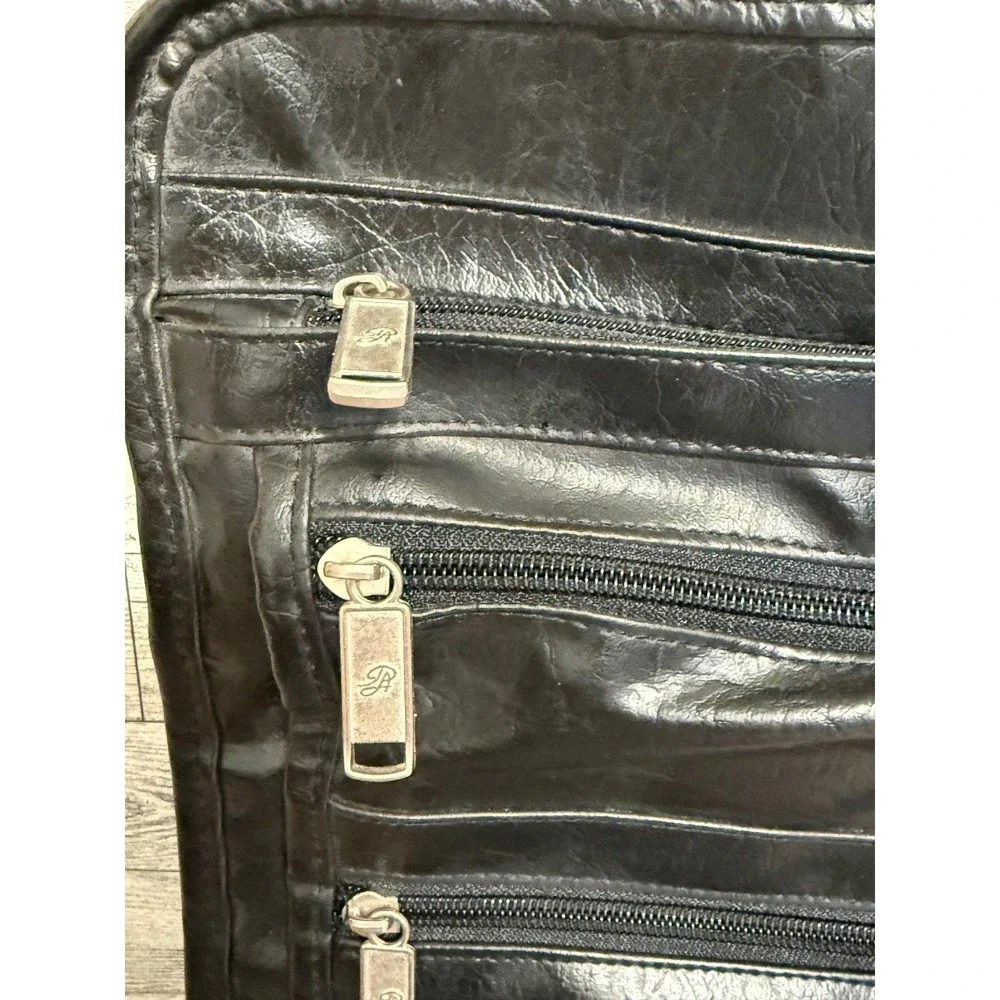 Philippe Amiel‎ Black Leather Multi-Pocket Travel Bag Briefcase Adjustable Strap